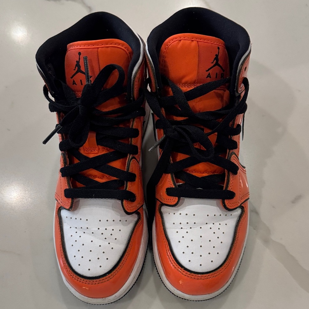 High-Top Sneakers - Orange and White Air Jordan kids